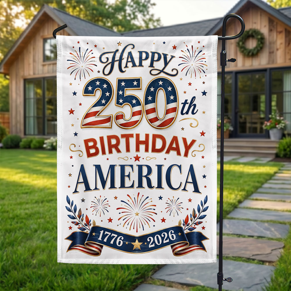 Happy Birthday 250th Anniversary US Flag - Double-Sided Canvas Patriotic Decor
