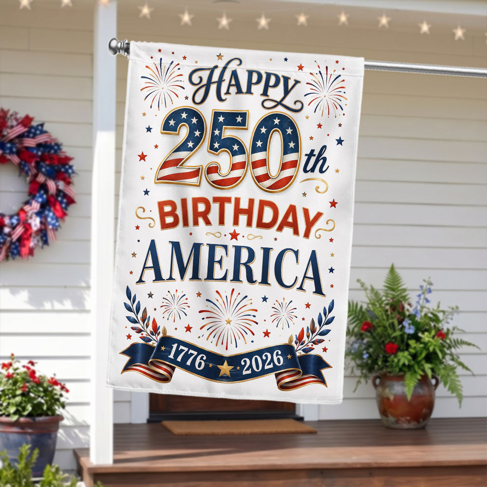 Happy Birthday 250th Anniversary US Flag - Double-Sided Canvas Patriotic Decor