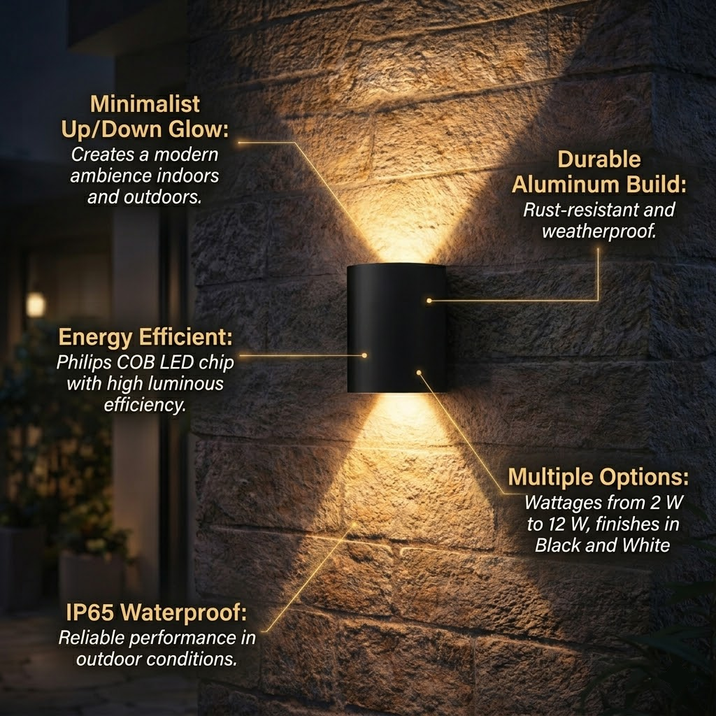 LED Minimalist Up Down Wall Light - Waterproof Aluminum Sconce