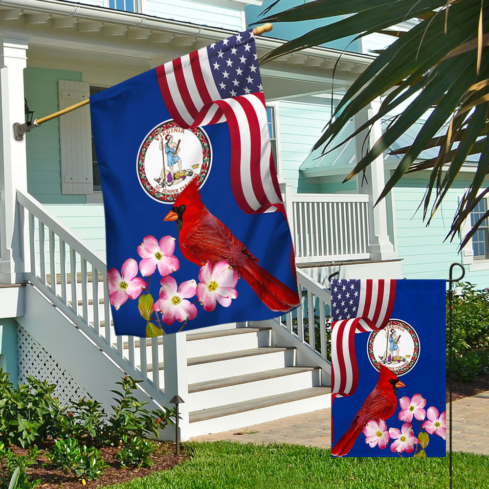 Virginia State Cardinal and Dogwood Flower Heavy Duty Flag