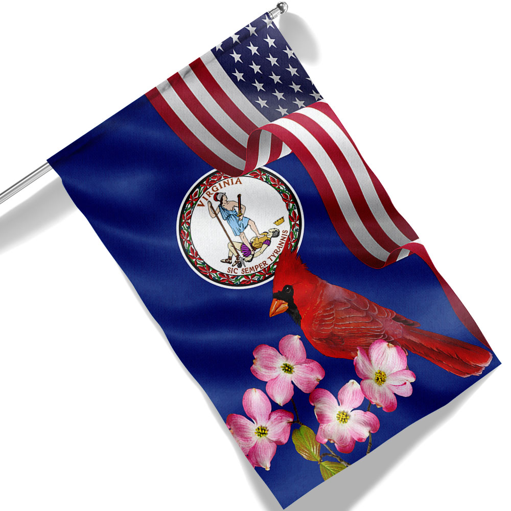 Virginia State Cardinal and Dogwood Flower Heavy Duty Flag