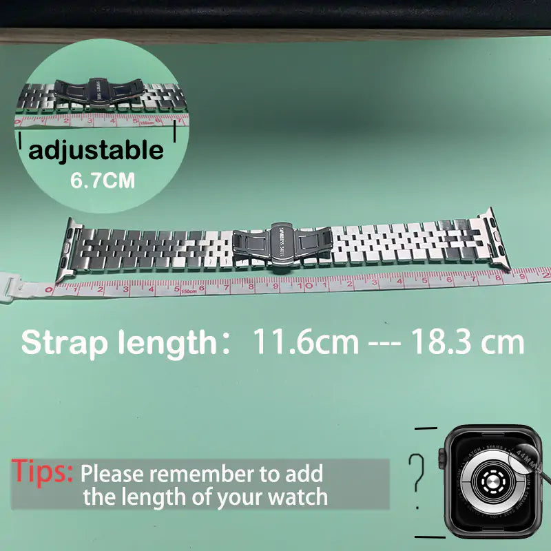 Stainless Steel Apple Watch Bracelet - Adjustable, Elegant Design