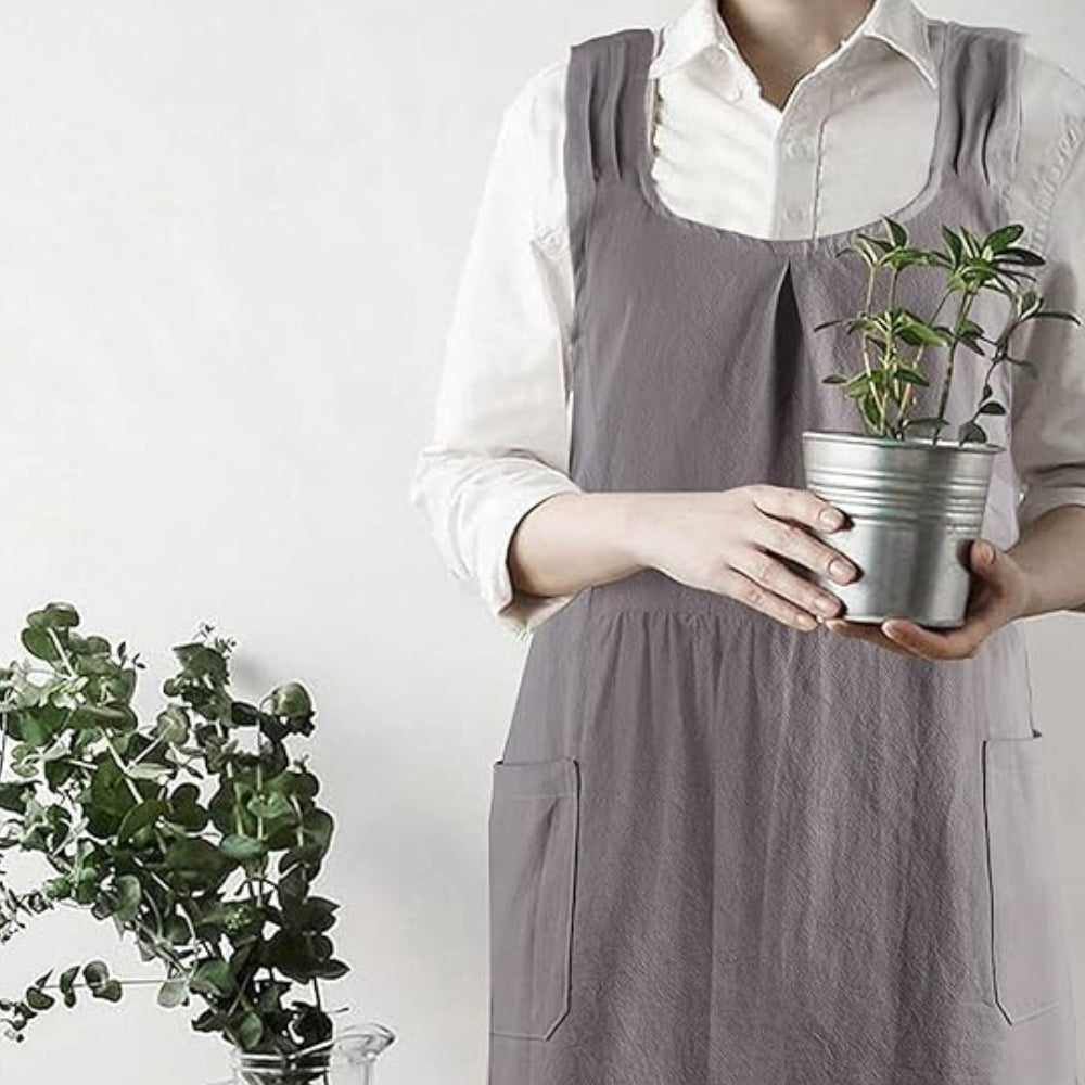 Korean-Inspired Cotton-Linen Cross-Back Apron Dress