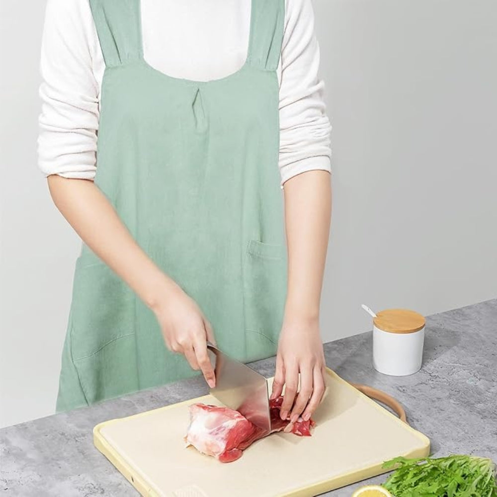 Korean-Inspired Cotton-Linen Cross-Back Apron Dress