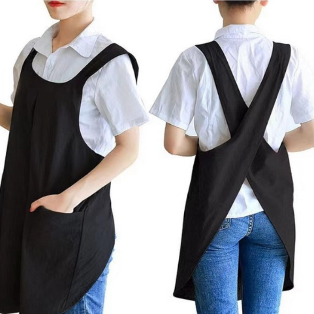 Korean-Inspired Cotton-Linen Cross-Back Apron Dress