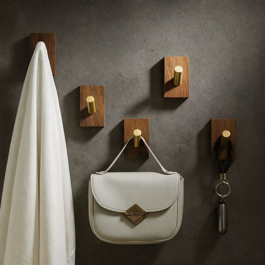 Natural Wood Wall Hook Organizer with Self-Adhesive Backing