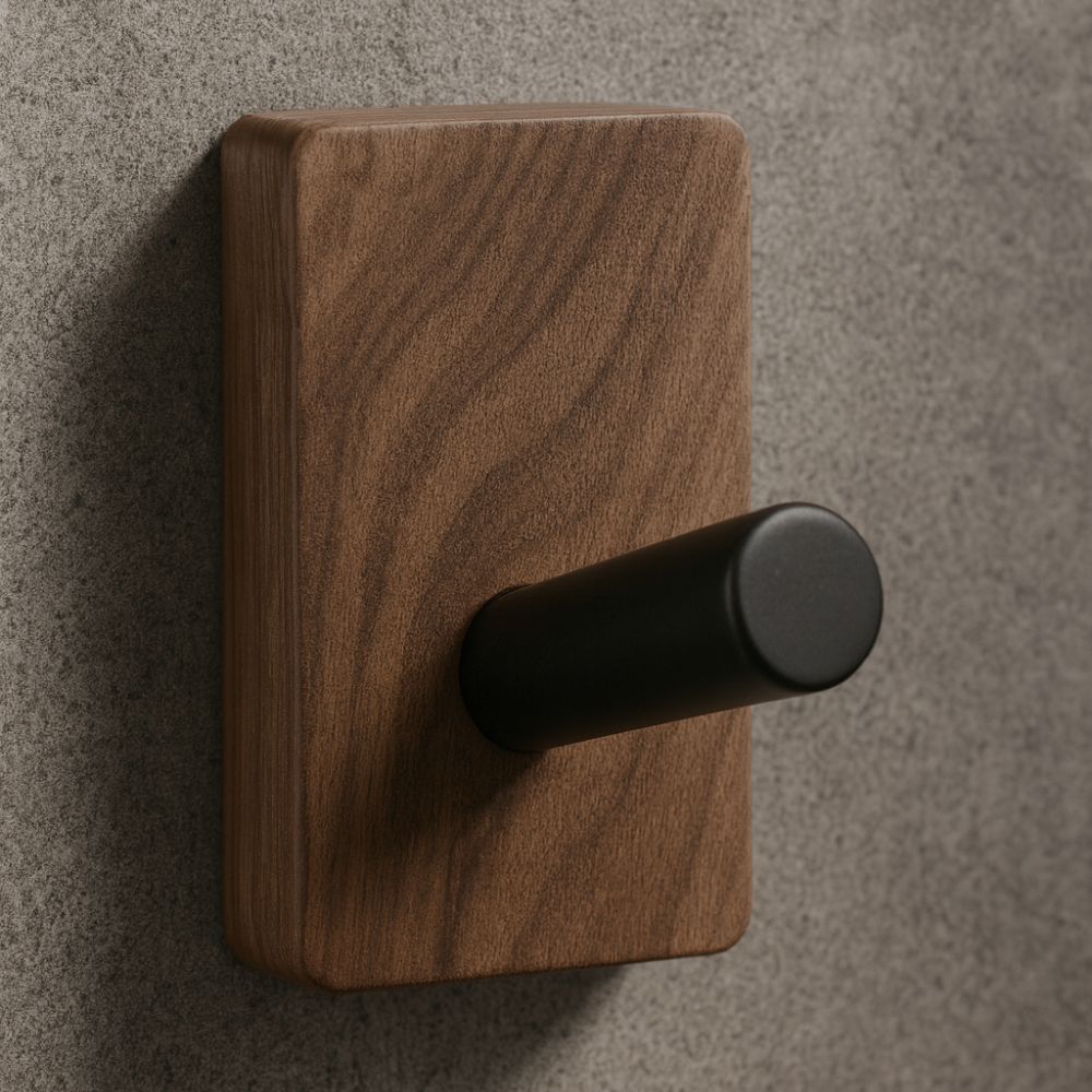 Natural Wood Wall Hook Organizer with Self-Adhesive Backing