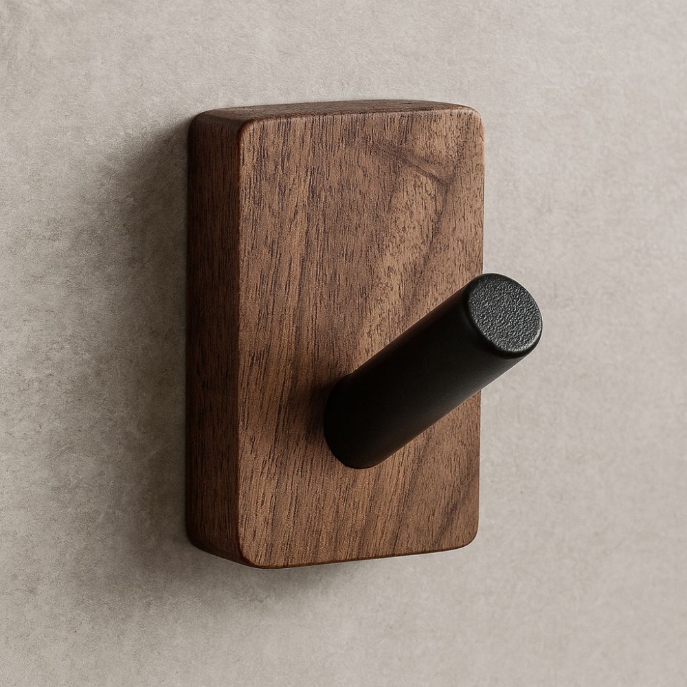 Natural Wood Wall Hook Organizer with Self-Adhesive Backing