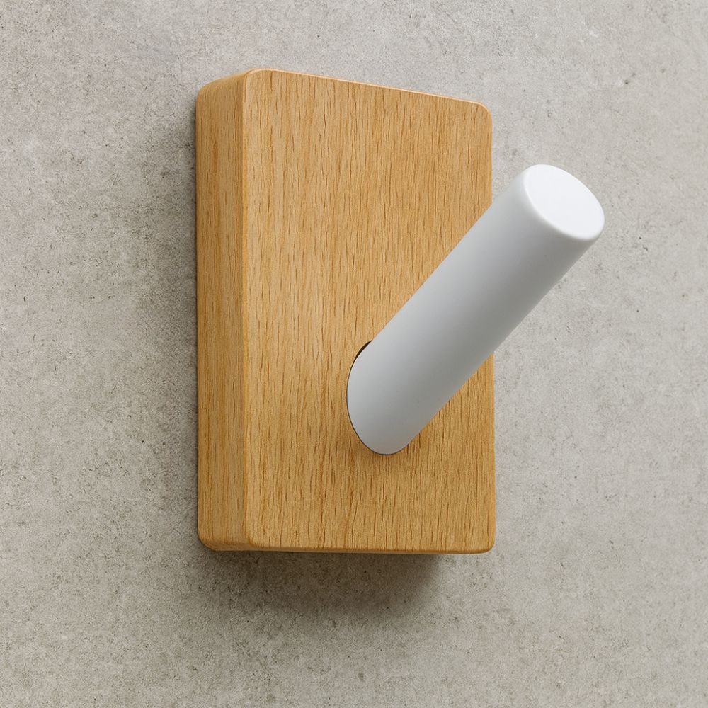 Natural Wood Wall Hook Organizer with Self-Adhesive Backing