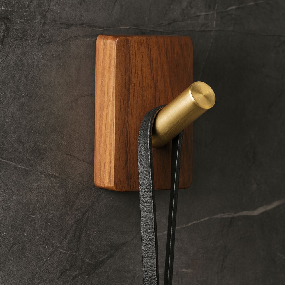 Natural Wood Wall Hook Organizer with Self-Adhesive Backing