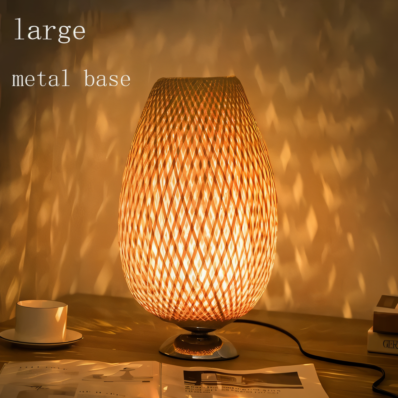 Vintage Bamboo Table Lamp with Woven Rattan Shade