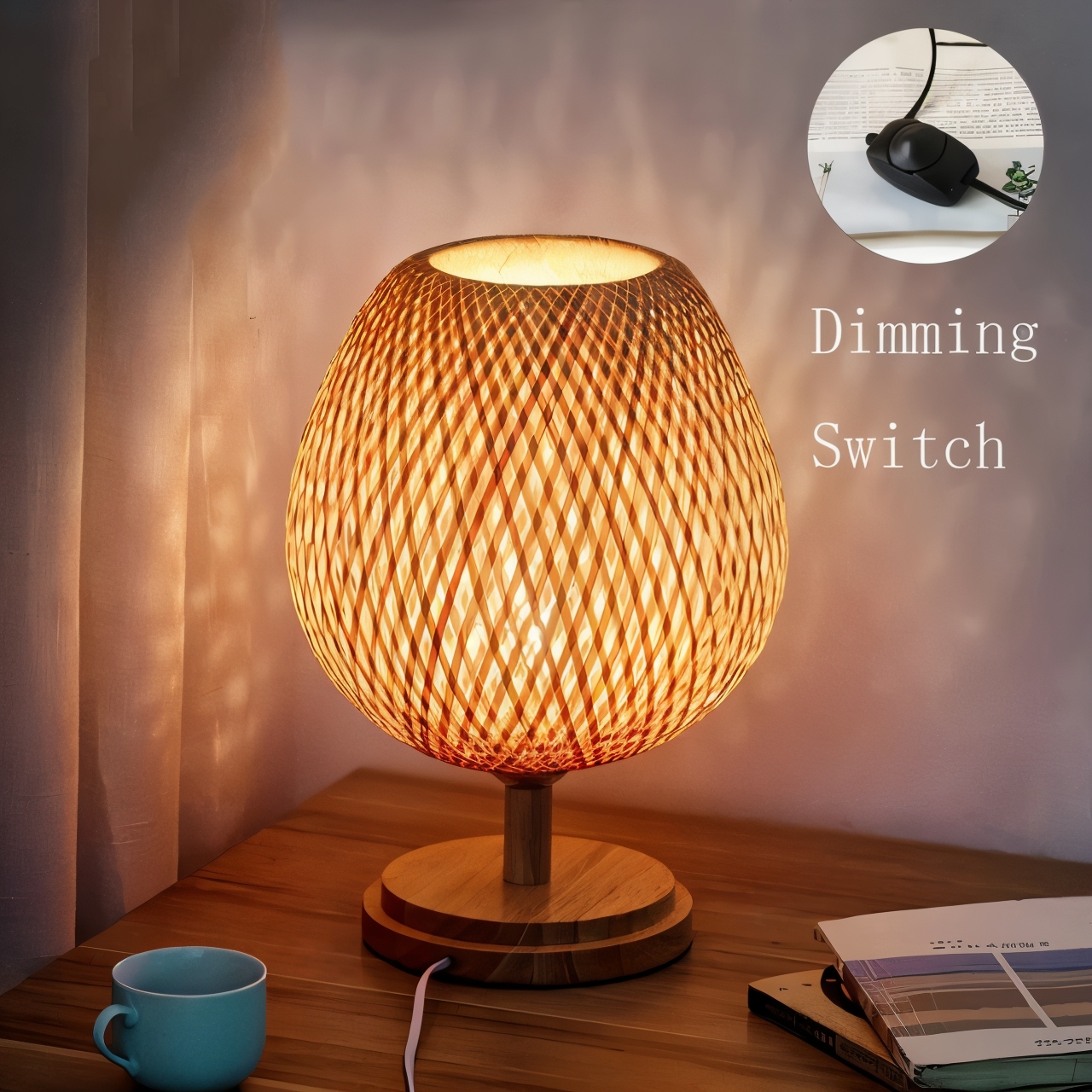 Vintage Bamboo Table Lamp with Woven Rattan Shade