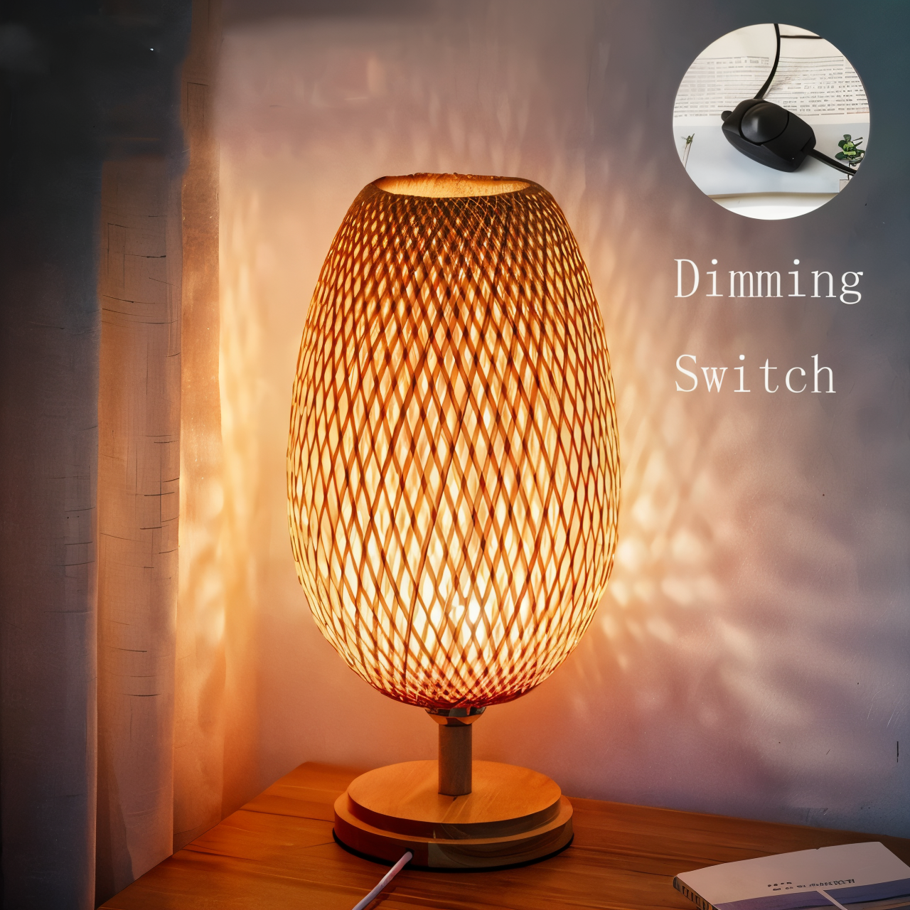 Vintage Bamboo Table Lamp with Woven Rattan Shade