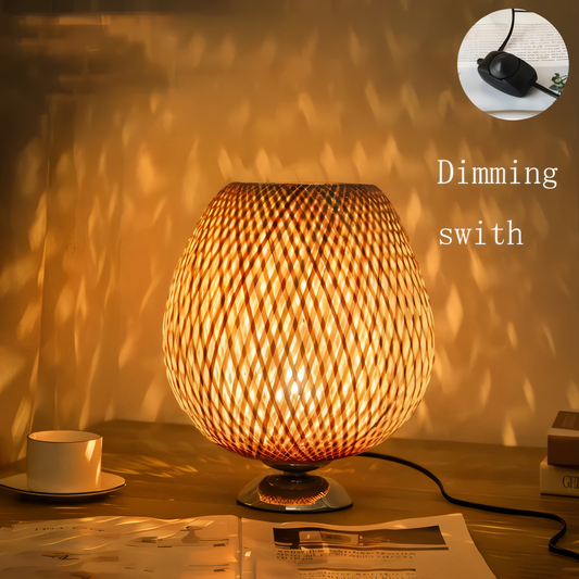 Vintage Bamboo Table Lamp with Woven Rattan Shade