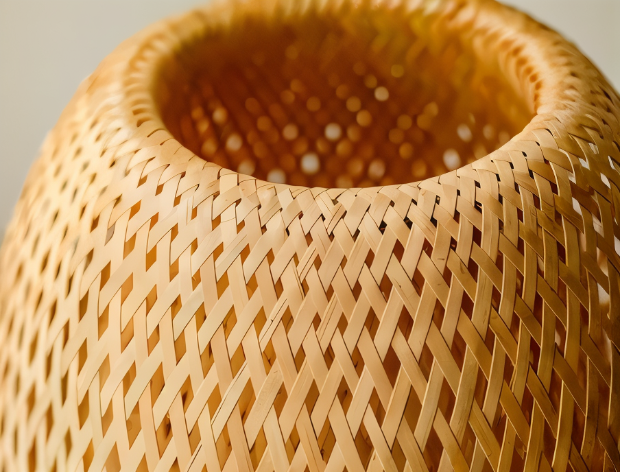 Vintage Bamboo Table Lamp with Woven Rattan Shade