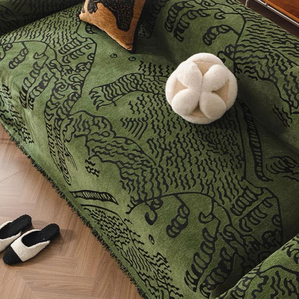Nature Sketch Botanical Sofa Cover - Reversible Microfiber Design