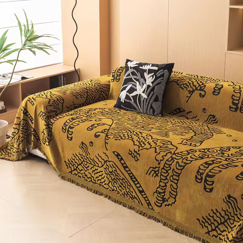 Nature Sketch Botanical Sofa Cover - Reversible Microfiber Design