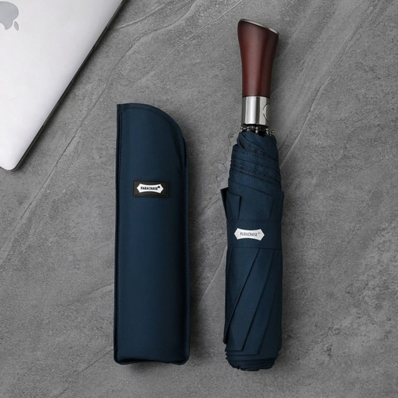 Auto-Open Umbrella with Wooden Handle in Classic Colors