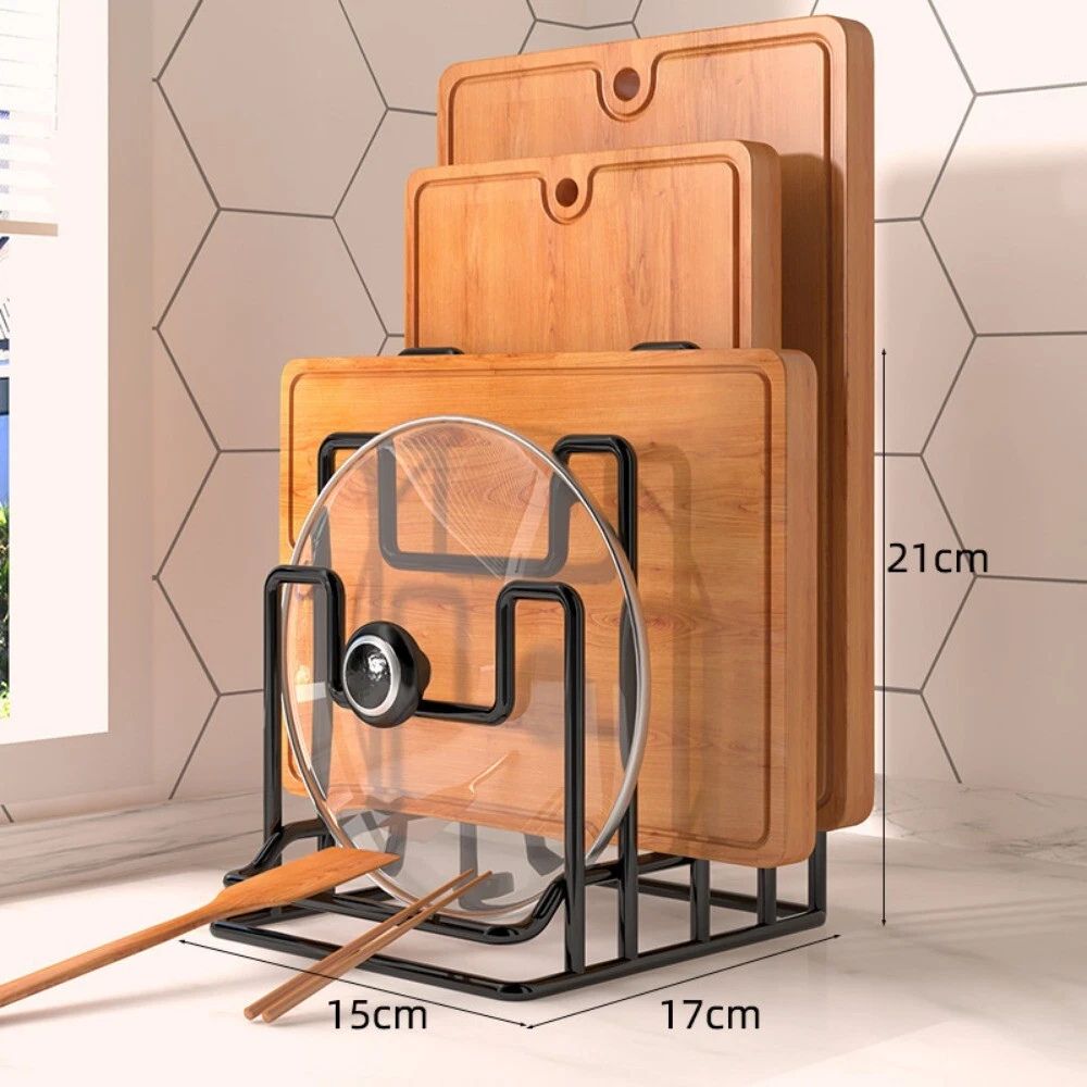Tiered Metal Pot Lid and Chopping Board Rack