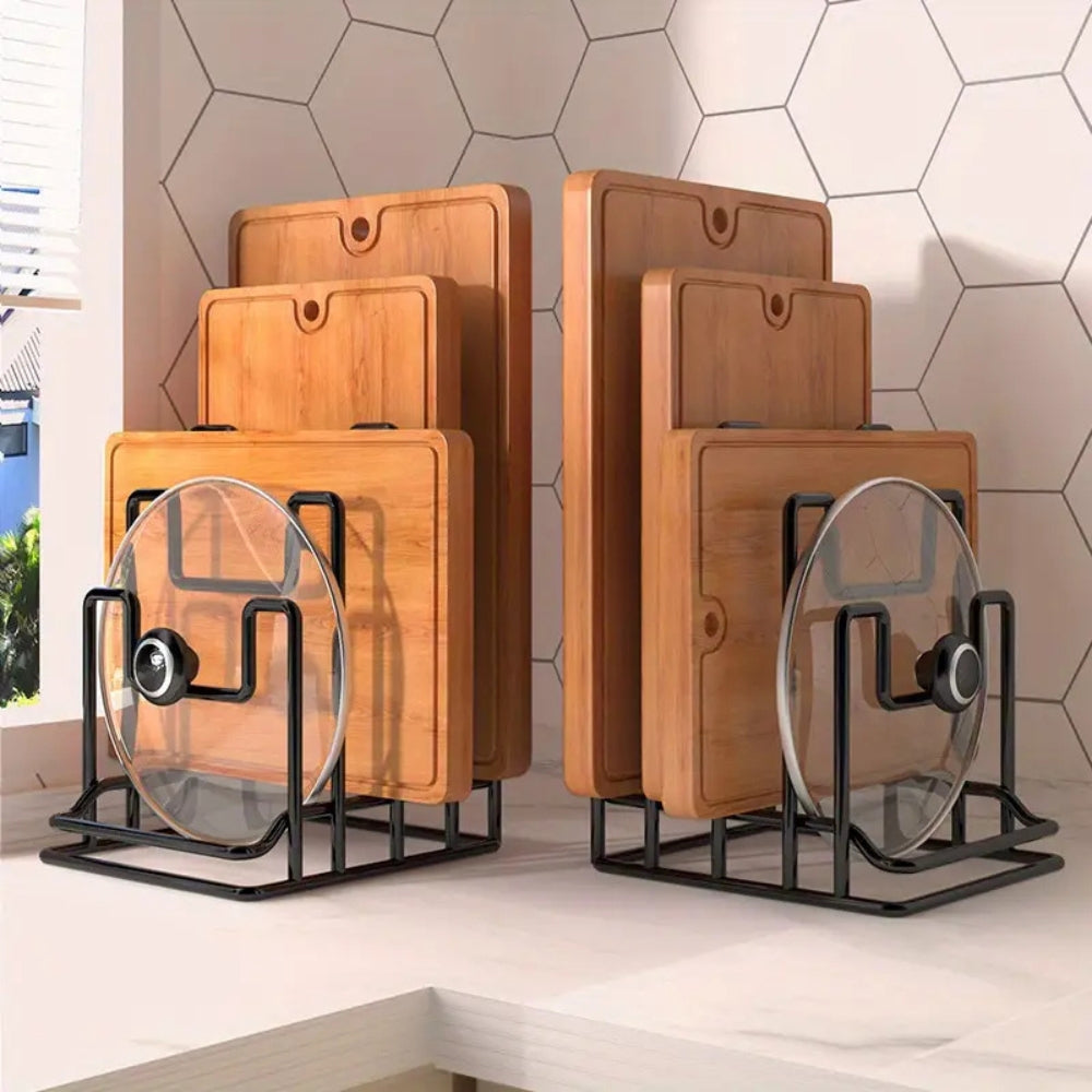 Tiered Metal Pot Lid and Chopping Board Rack