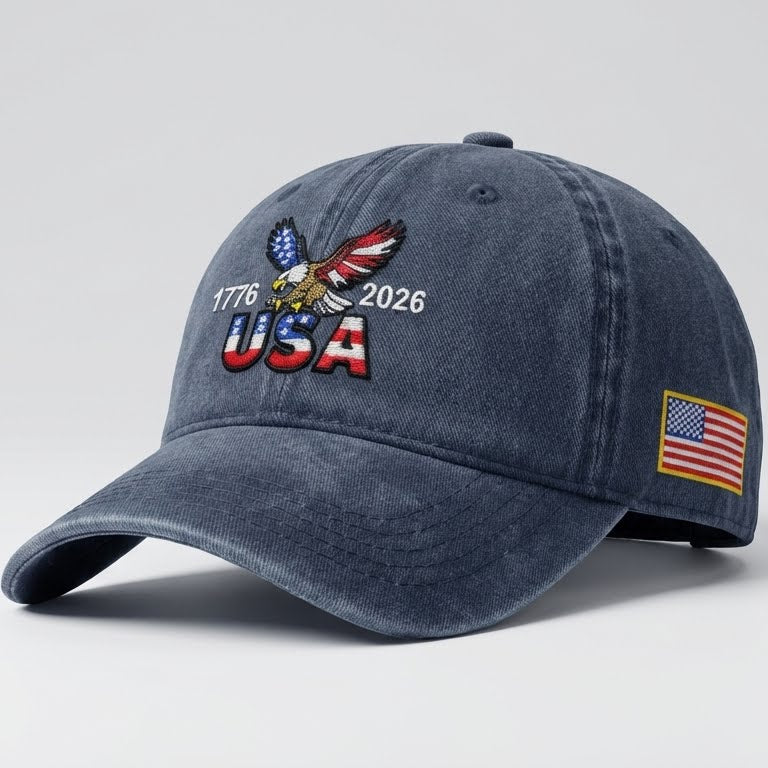 250th Anniversary Washed Cotton Cap with Embroidered American Flag