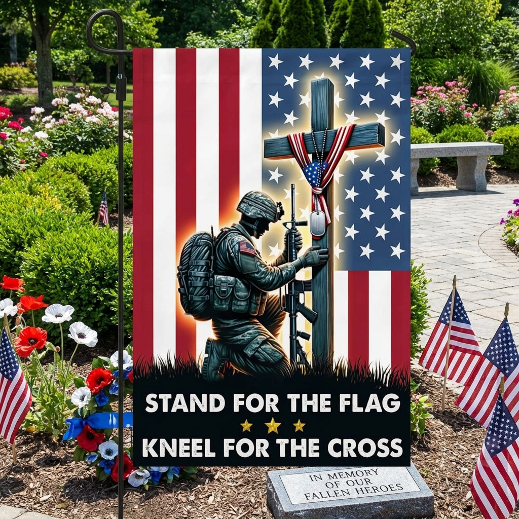 Patriotic Christian Flag Stand For The Flag Kneel For The Cross