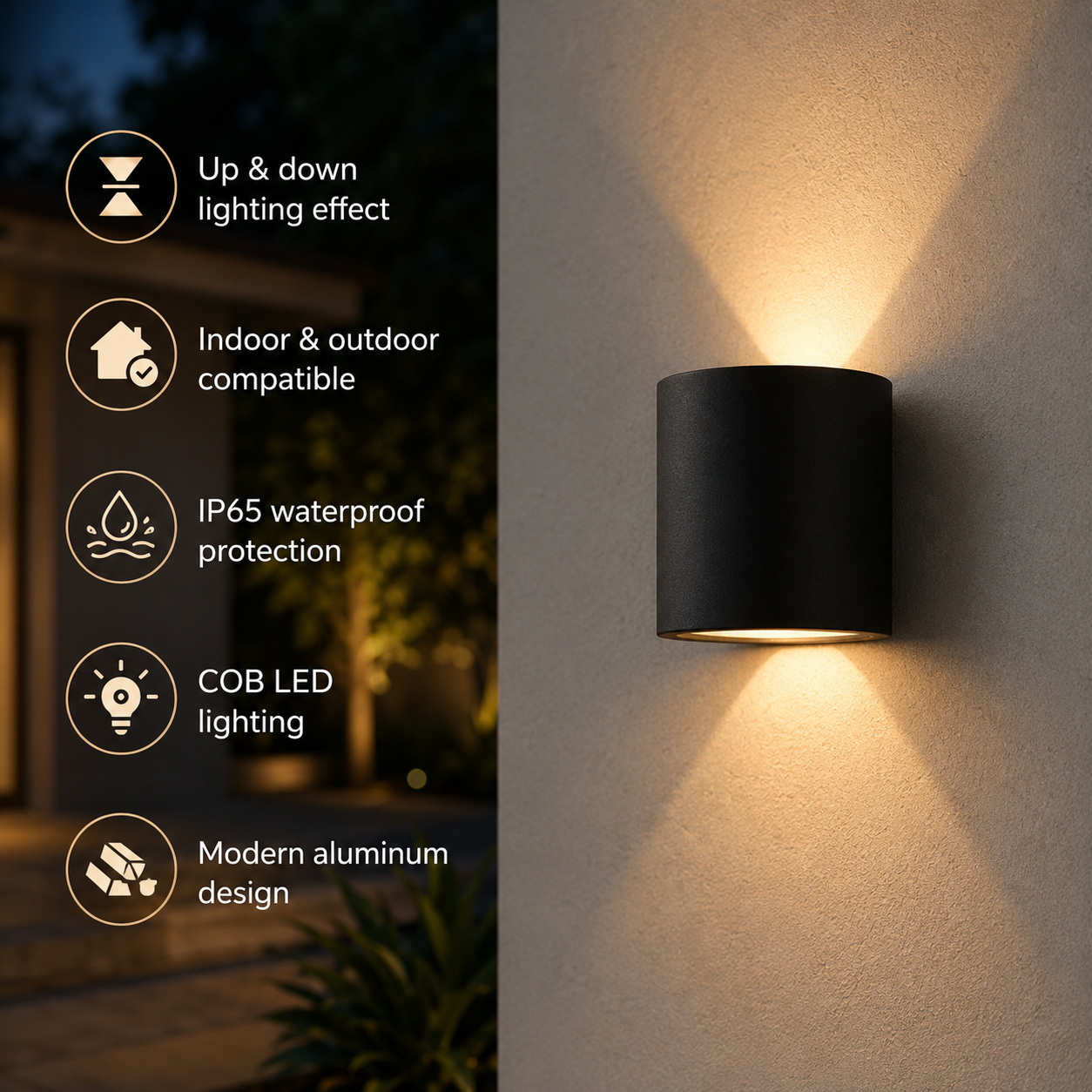 Modern LED Up Down Wall Light Sconce for Indoor Outdoor Use