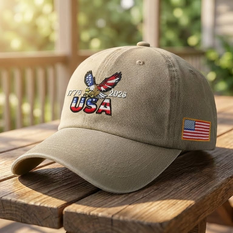 250th Anniversary Washed Cotton Cap with Embroidered American Flag