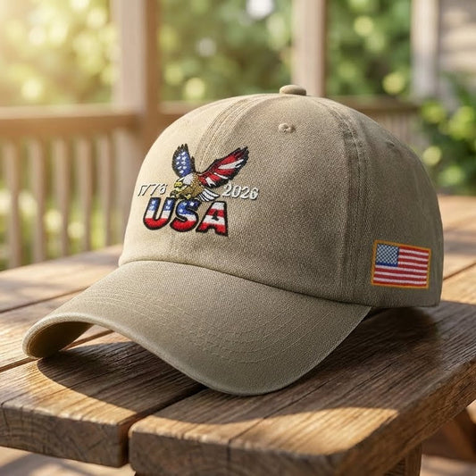 250th Anniversary Washed Cotton Cap with Embroidered American Flag