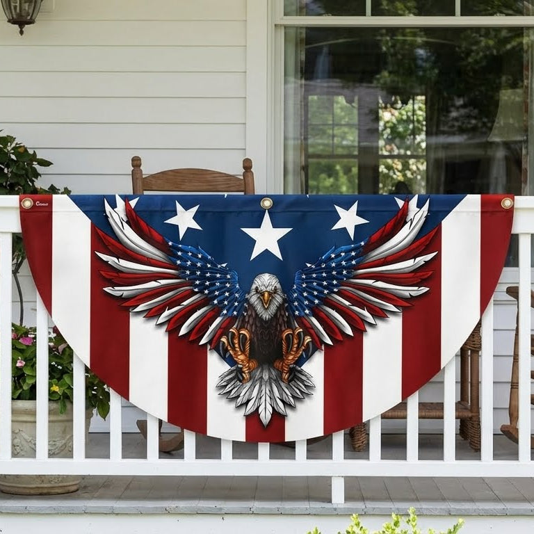 Patriotic Eagle Non-Pleated Fan Flag for Independence Day