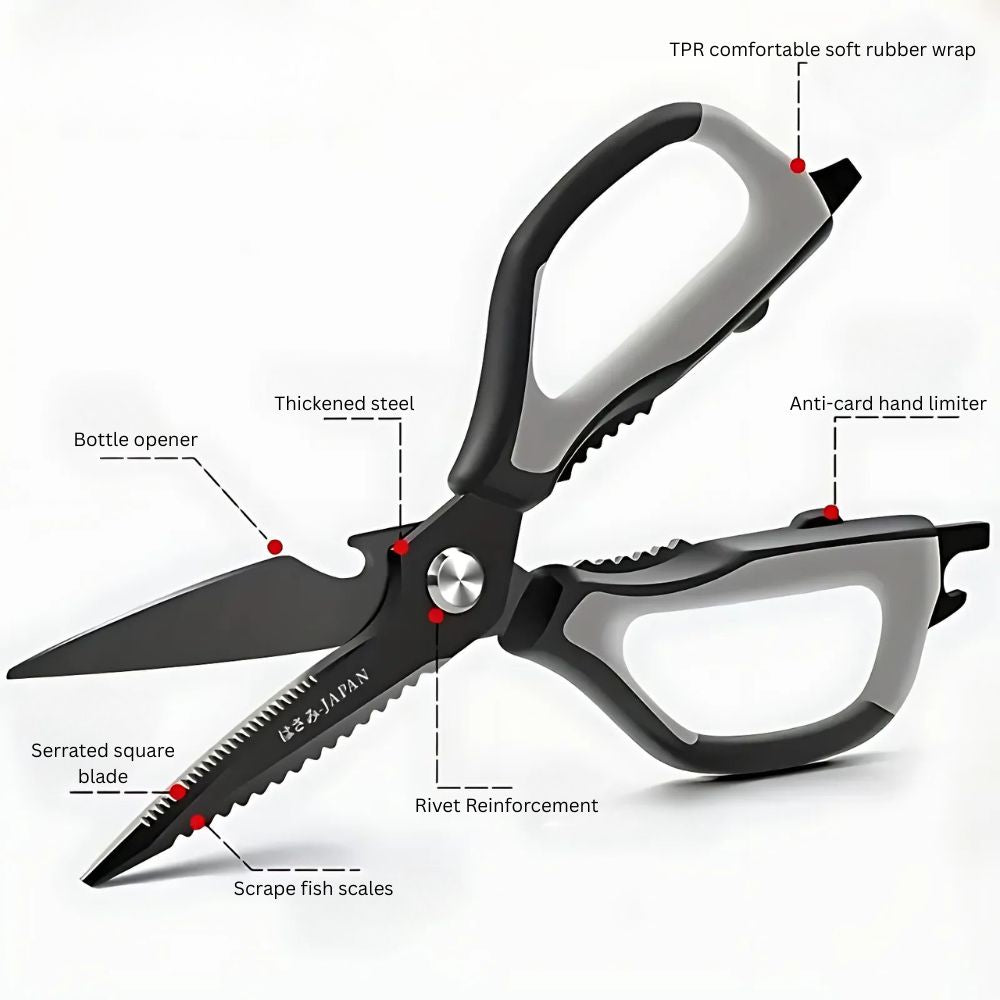 Triple-Sharp Stainless Steel Kitchen Scissors with Ergonomic Grip
