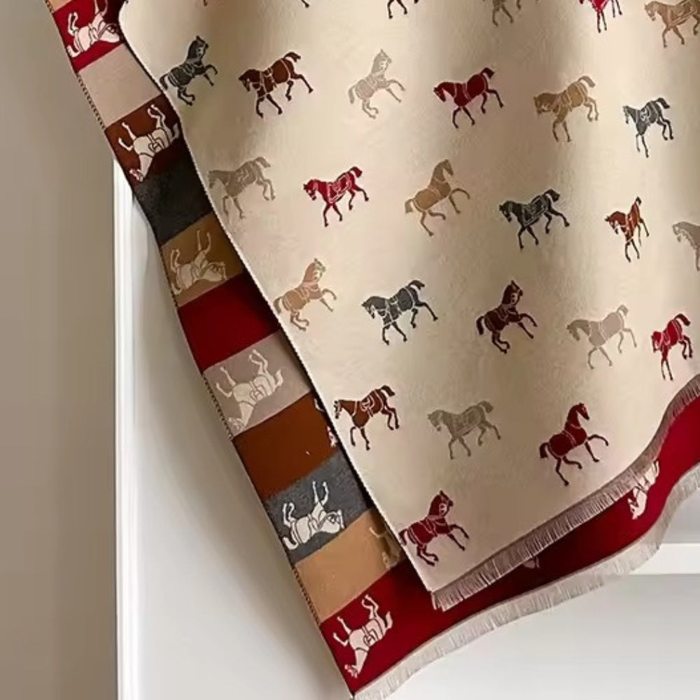 Fringed Horse Print Microfiber Shawl Scarf