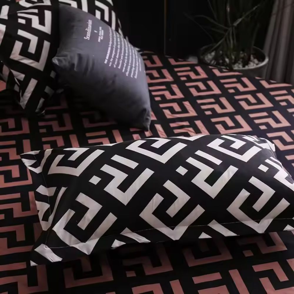Noir Enigma Geometric Duvet Cover Set in Microfiber - 3 Pieces