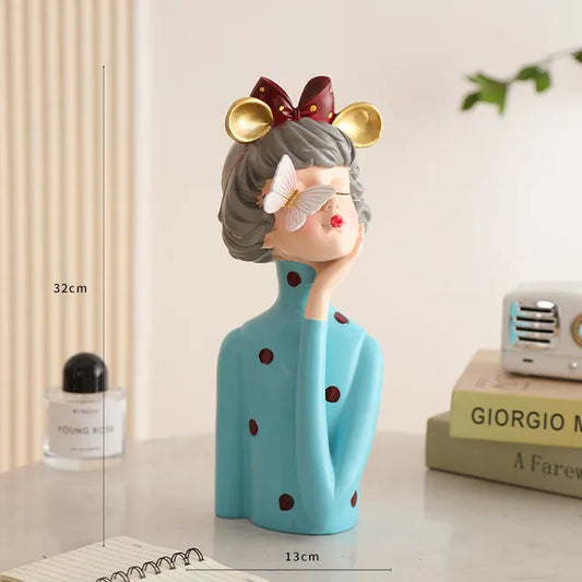 Elegant Girl Vase Decoration with Floral Design