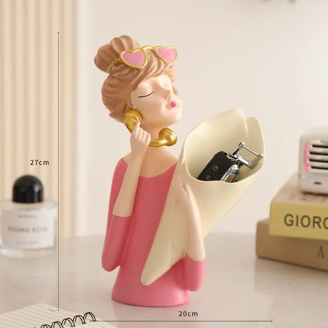 Elegant Girl Vase Decoration with Floral Design