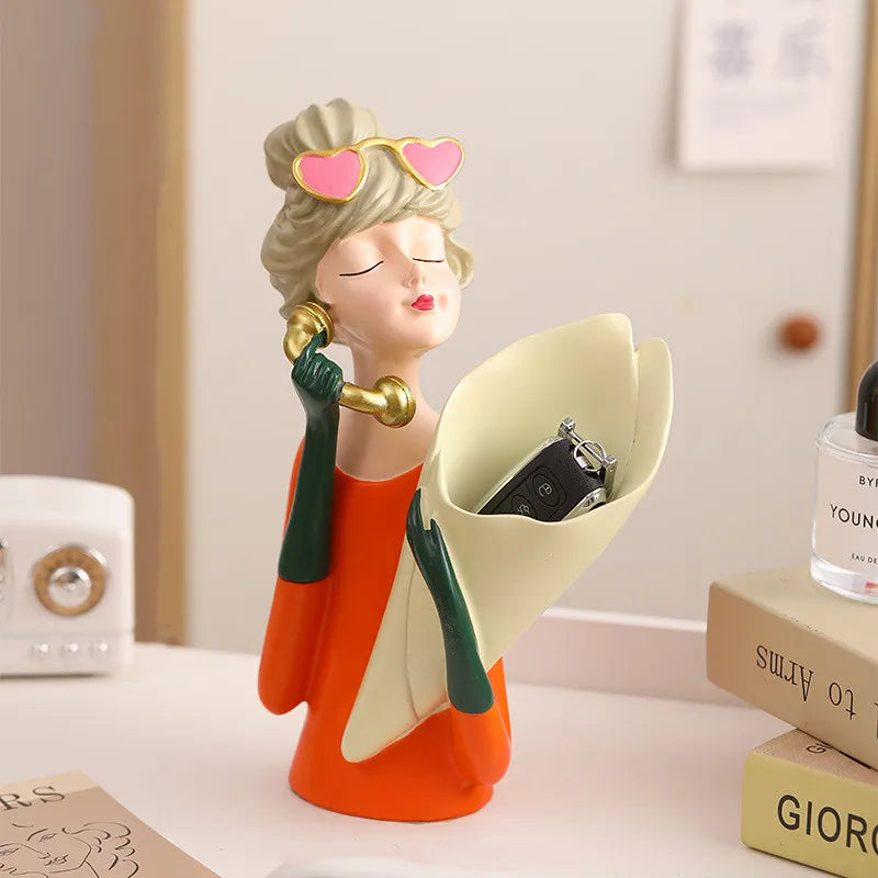Elegant Girl Vase Decoration with Floral Design