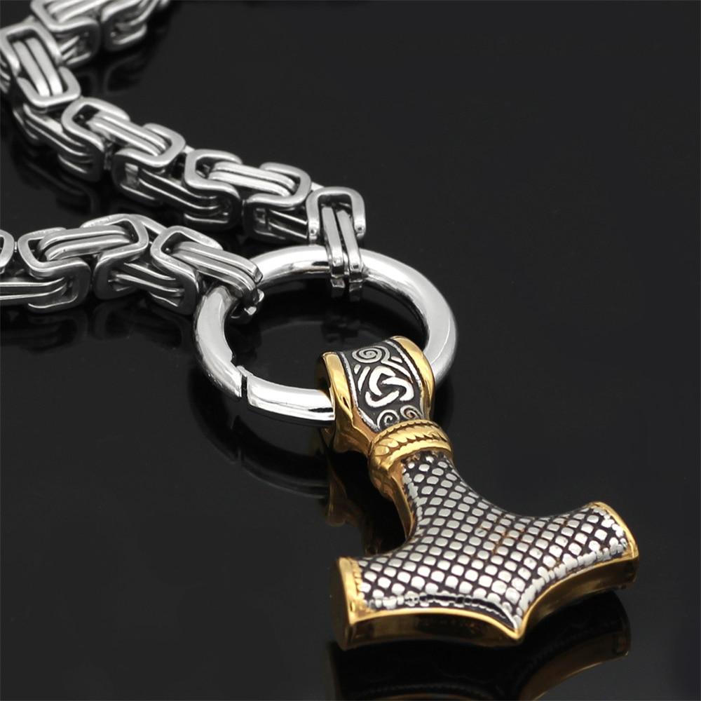 Stainless Steel Double Wolf Head and Mjolnir Necklace Bracelet 24-35 Inch