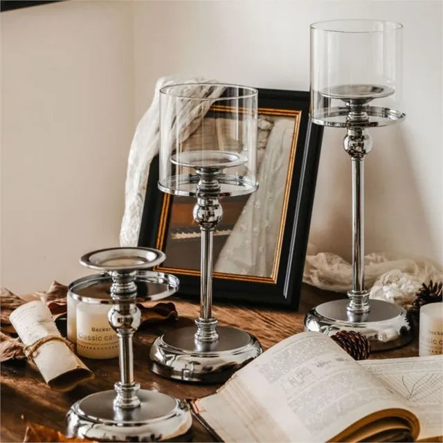Elegant Metal Candle Holder with Glass Base