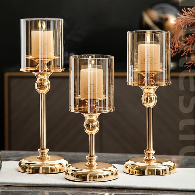 Elegant Metal Candle Holder with Glass Base