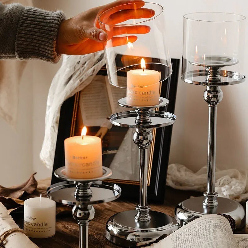 Elegant Metal Candle Holder with Glass Base