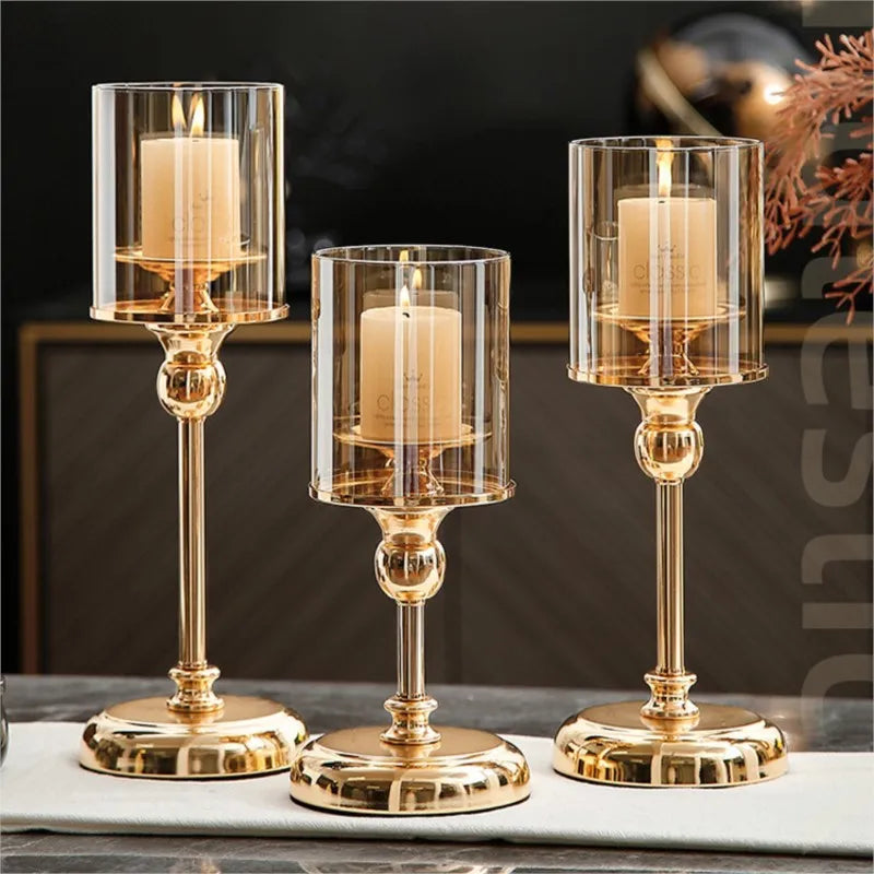 Elegant Metal Candle Holder with Glass Base
