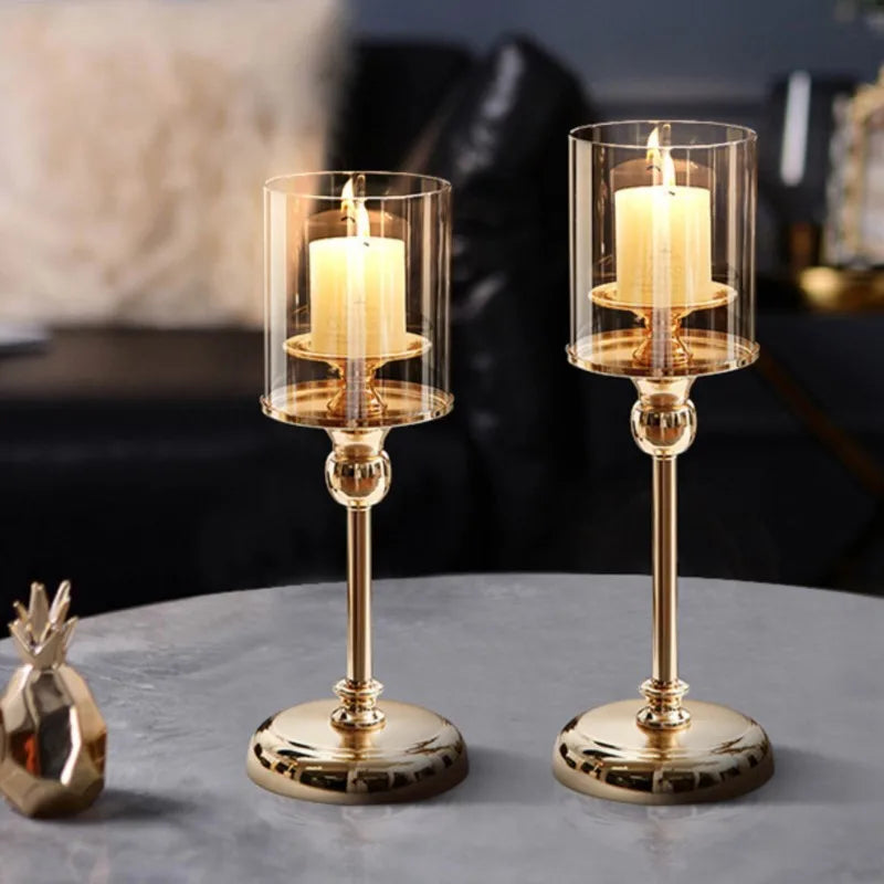 Elegant Metal Candle Holder with Glass Base