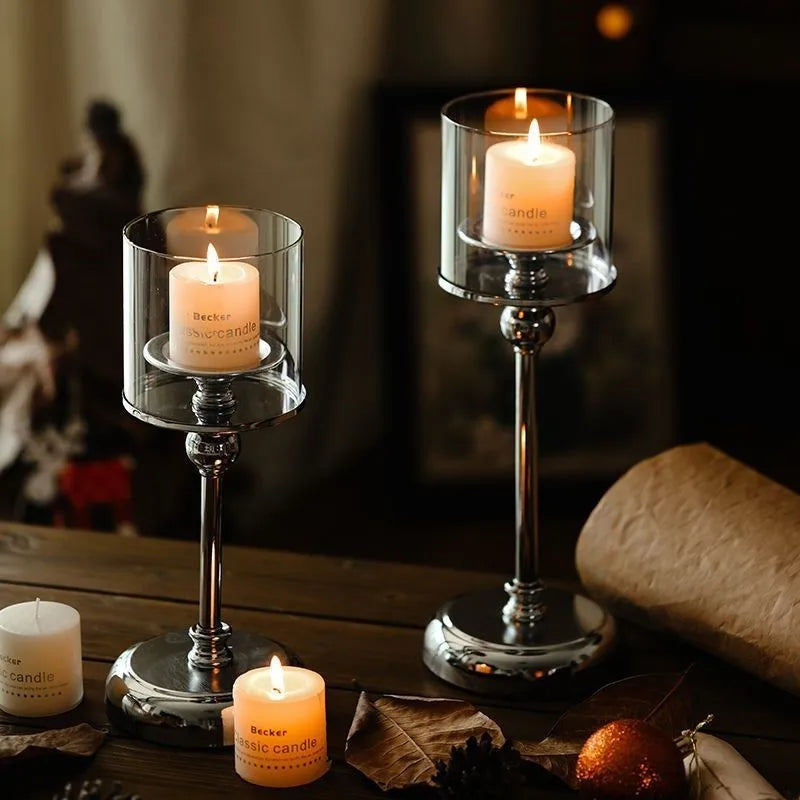 Elegant Metal Candle Holder with Glass Base