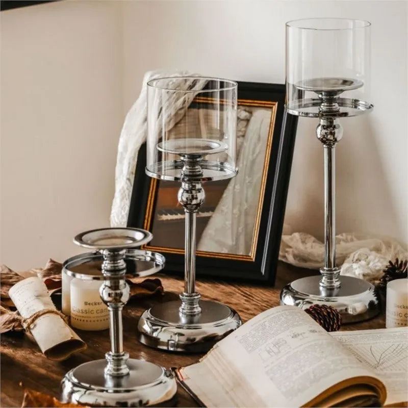 Elegant Metal Candle Holder with Glass Base