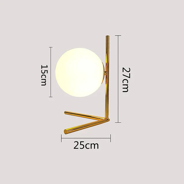 Scandinavian LED Table Lamp with Glass Sphere - Minimalist Brass Design