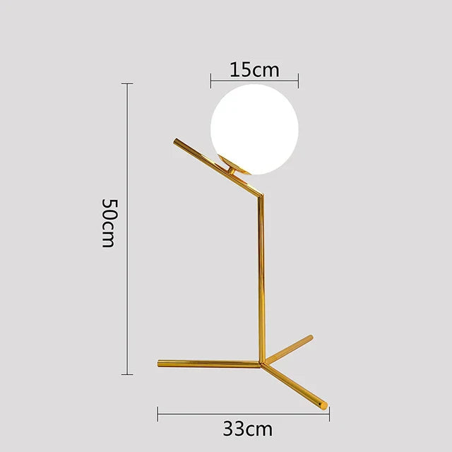 Scandinavian LED Table Lamp with Glass Sphere - Minimalist Brass Design
