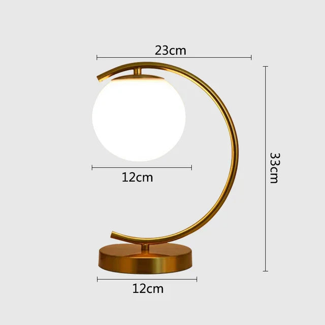 Scandinavian LED Table Lamp with Glass Sphere - Minimalist Brass Design