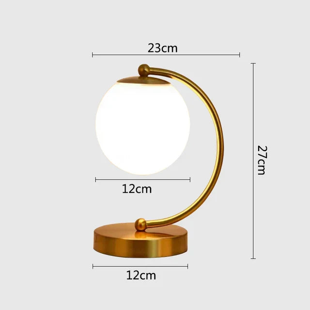 Scandinavian LED Table Lamp with Glass Sphere - Minimalist Brass Design