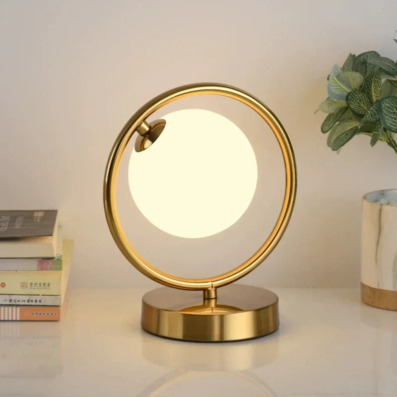 Scandinavian LED Table Lamp with Glass Sphere - Minimalist Brass Design