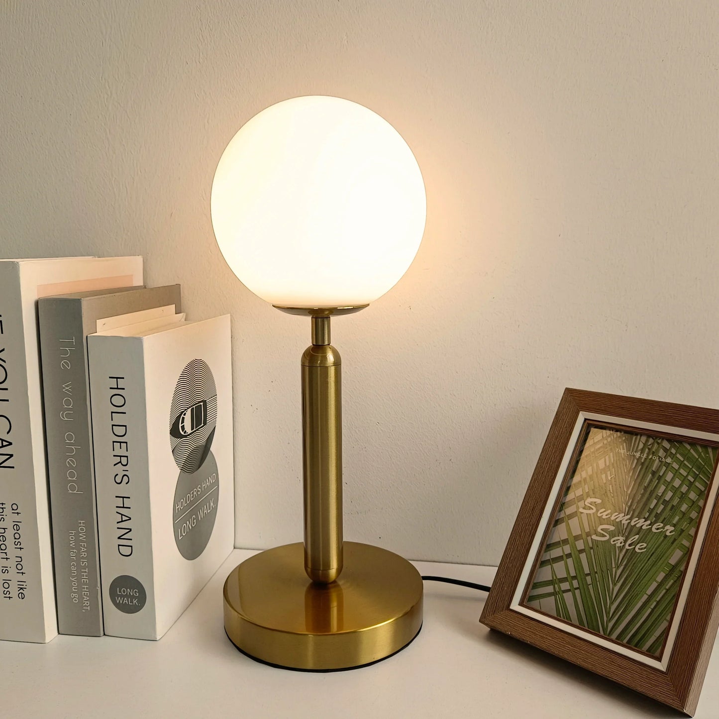 Scandinavian LED Table Lamp with Glass Sphere - Minimalist Brass Design